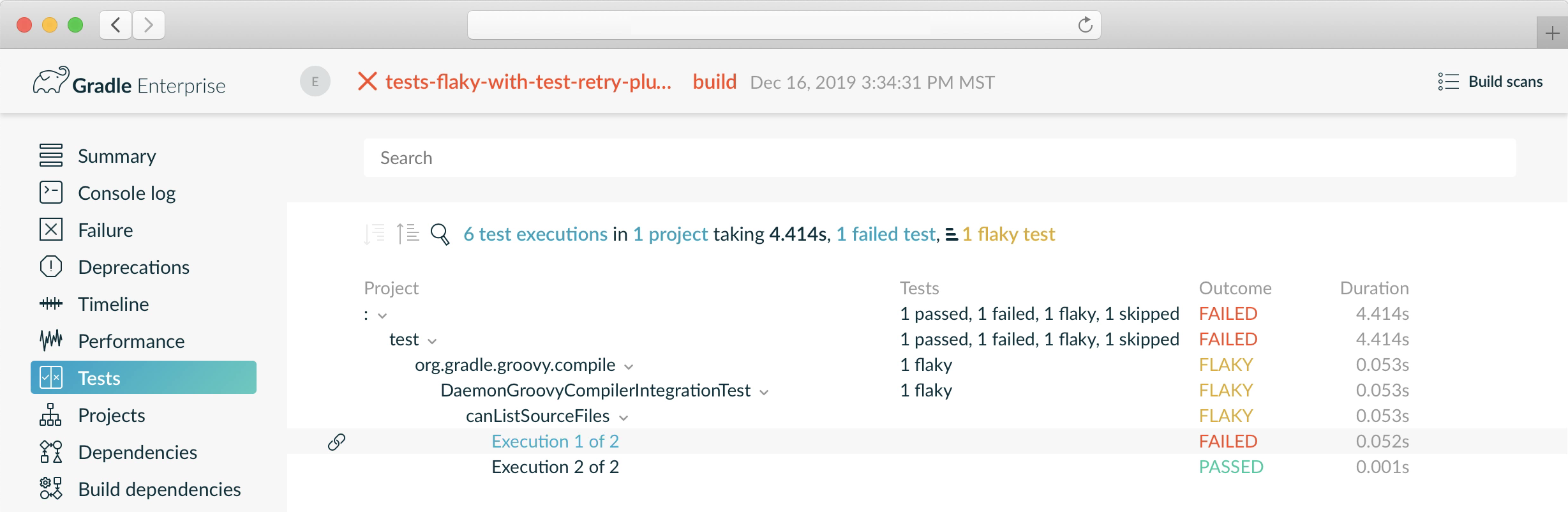 Build scan with flaky tests