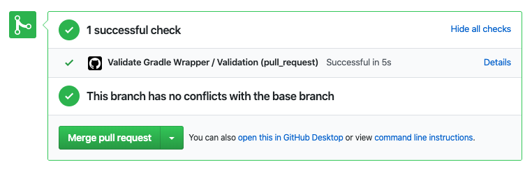 Pull Request Status Check with new 'Validate Gradle Wrapper / Validation' successful status