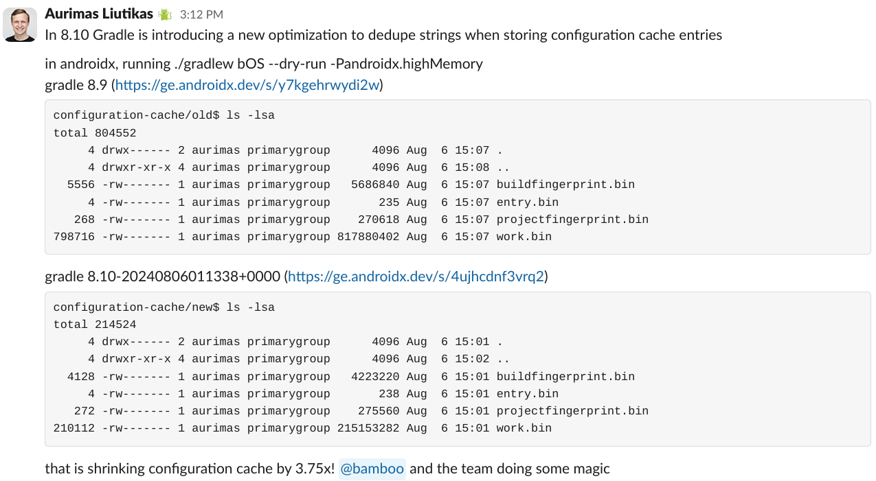 Configuration Cache string de-duplication strategy