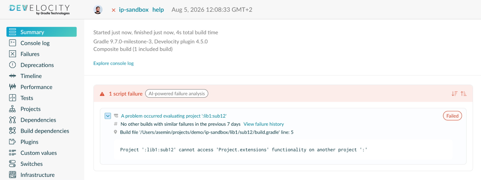 Build Scan showing a build error due to an Isolated Projects constraint violation Build Scan showing a build error due to an Isolated Projects constraint violation
