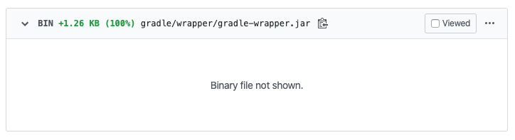 Image of a GitHub Diff of Gradle Wrapper displaying text 'Binary file not shown.'
